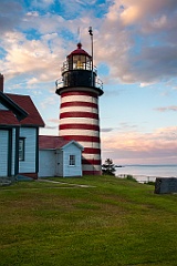 West Quoddy Head Lighthouse Tower Flashing at Sunset